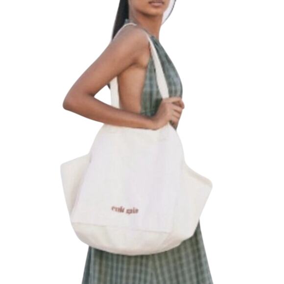 CULT GAIA Reusable Tote Bag Canvas Recycled Cotton Cream and Pink Swimsuit Bag - Picture 1 of 10